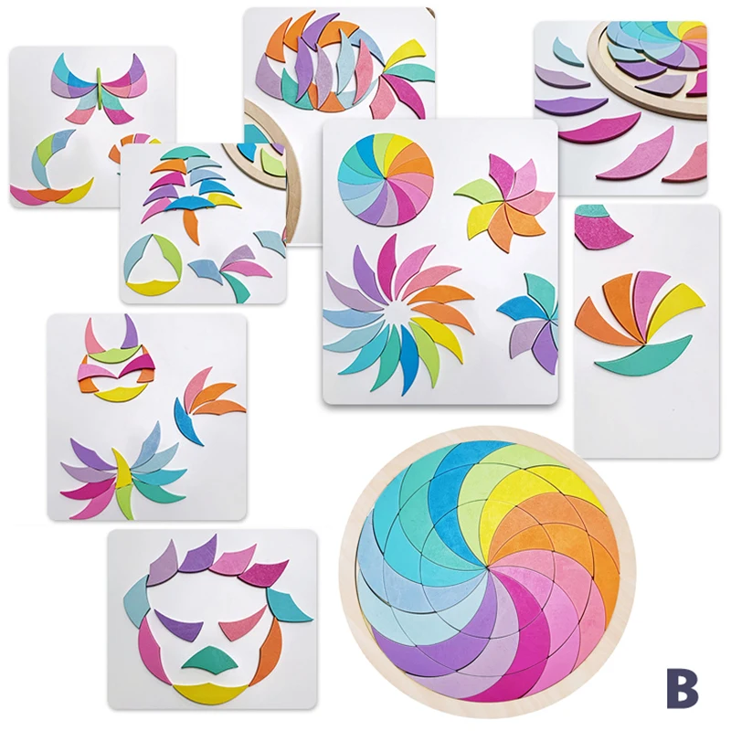 Rainbow Wooden Puzzle for Kids Educational Geometric Jigsaw - 3