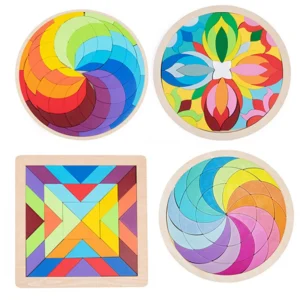 Rainbow Wooden Puzzle for Kids Educational Geometric Jigsaw