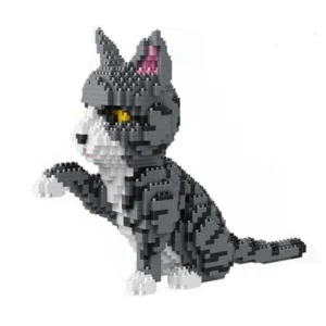 Mini cat building blocks, 4-style micro particle set with expressive faces