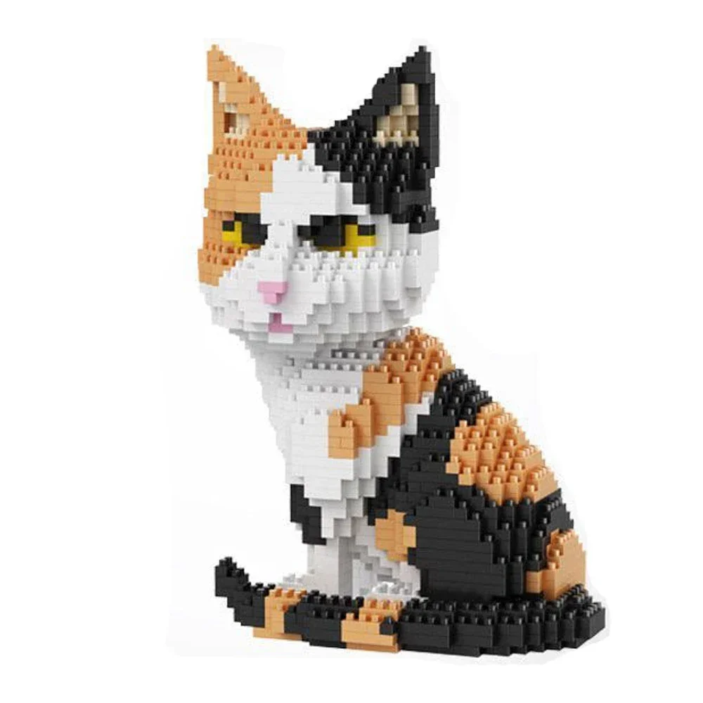 Mini cat building blocks, 4-style micro particle set with expressive faces - 4