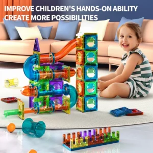 Magnetic Tiles Building Blocks, 3D STEM Marble Run Set