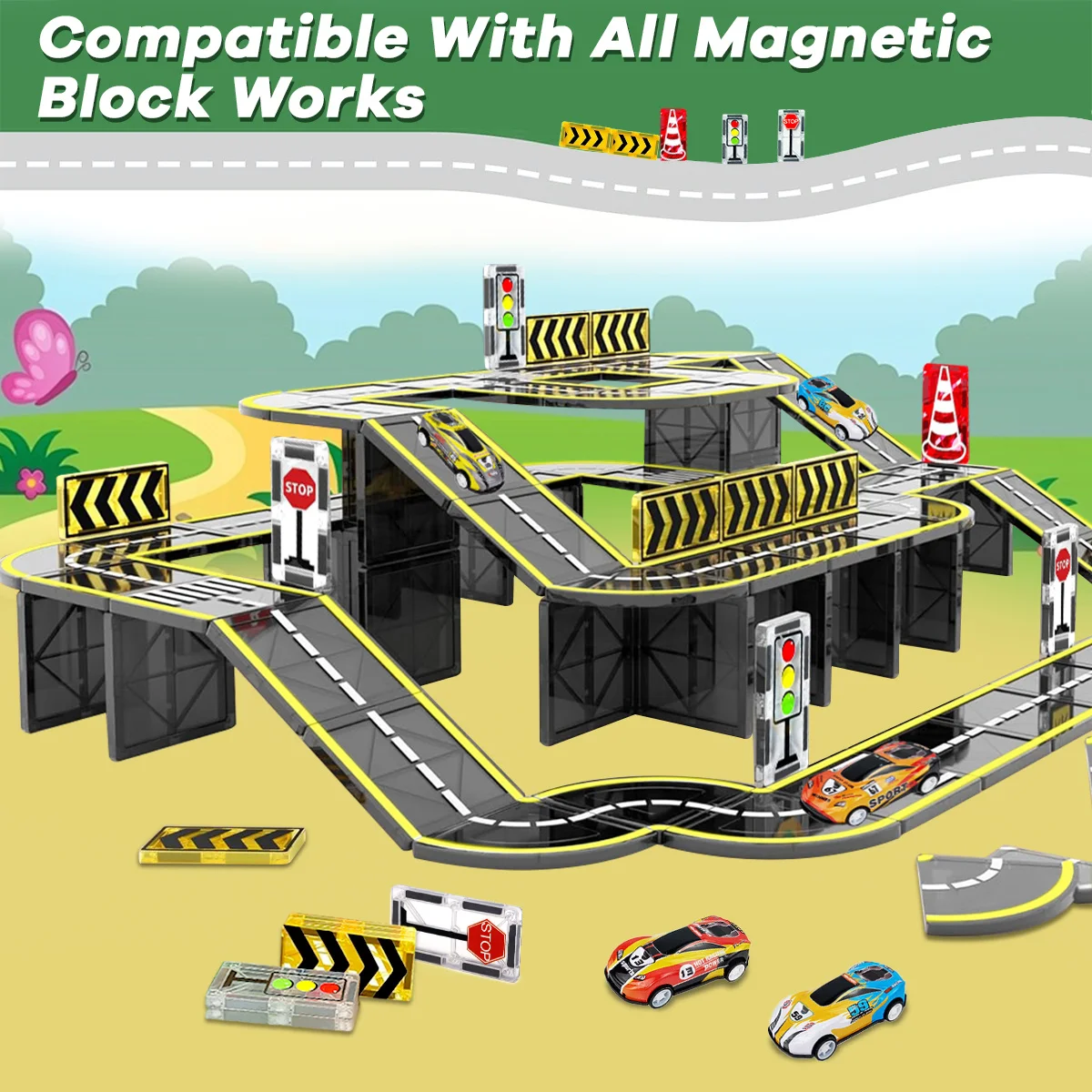 Magnetic Road Magnet Crane Car Toys and Construction Building Blocks Set - 2