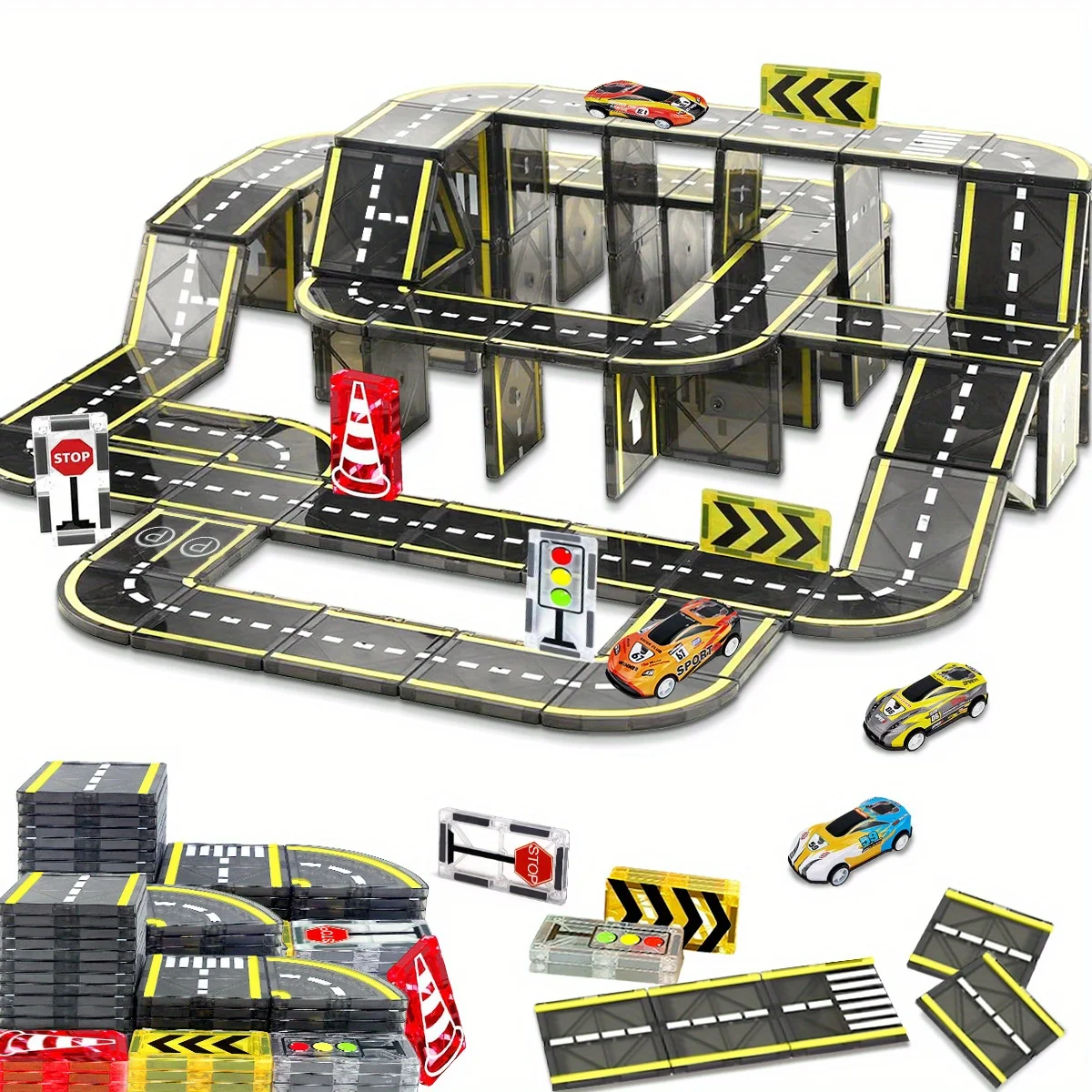 Magnetic Road Magnet Crane Car Toys and Construction Building Blocks Set