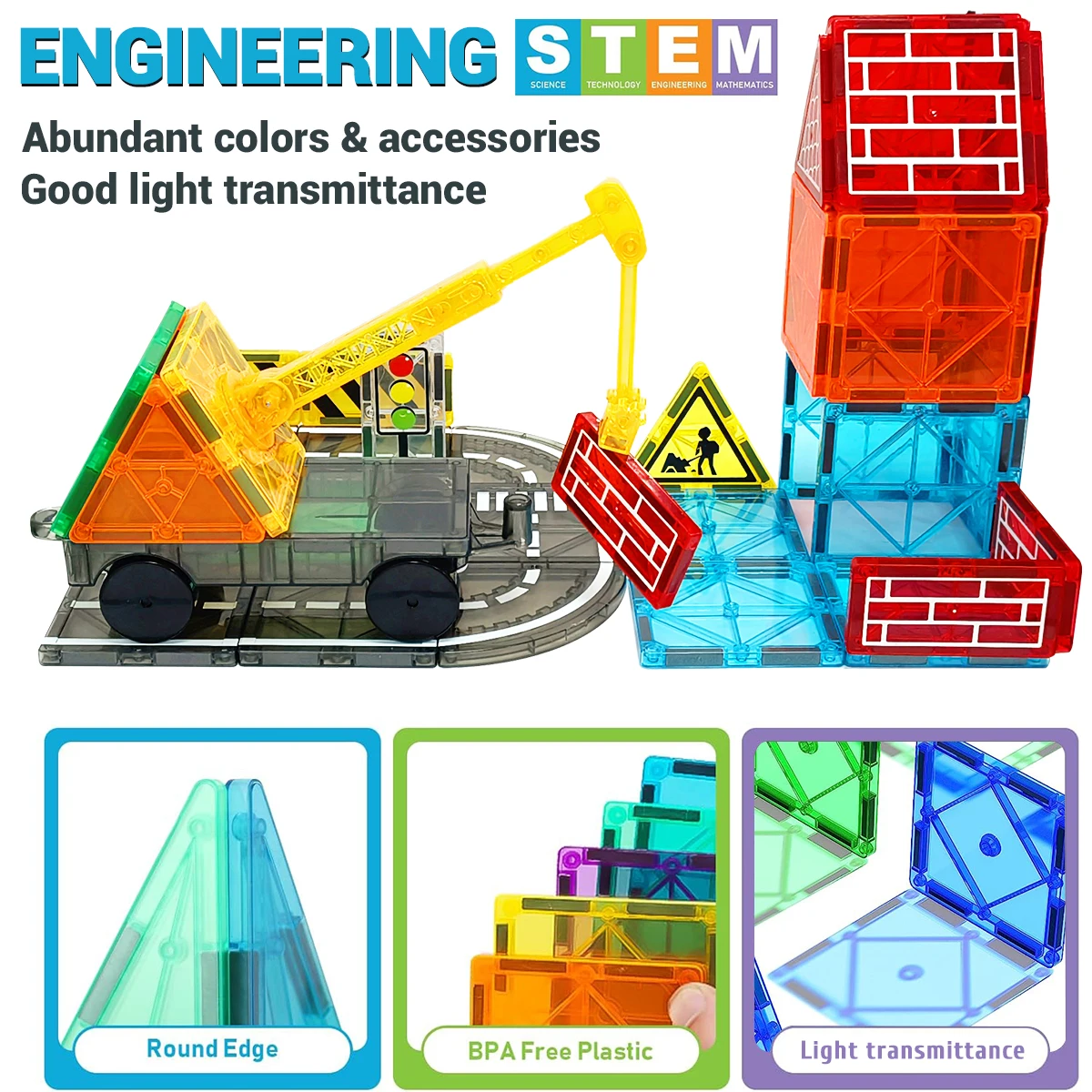 Magnetic Road Set with Car Toys, Building Blocks Construction Kit for Kids - 5