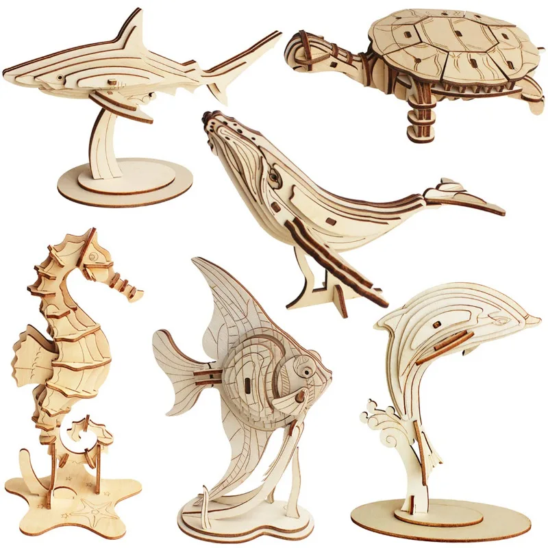 Marine Life 3D Wooden Puzzle Educational Toy for Kids