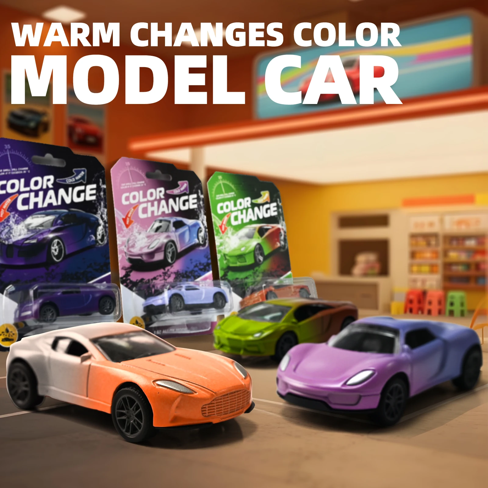 Color Changing Pull Back Toy Car, 1:60 Scale Diecast Racing Model - 2