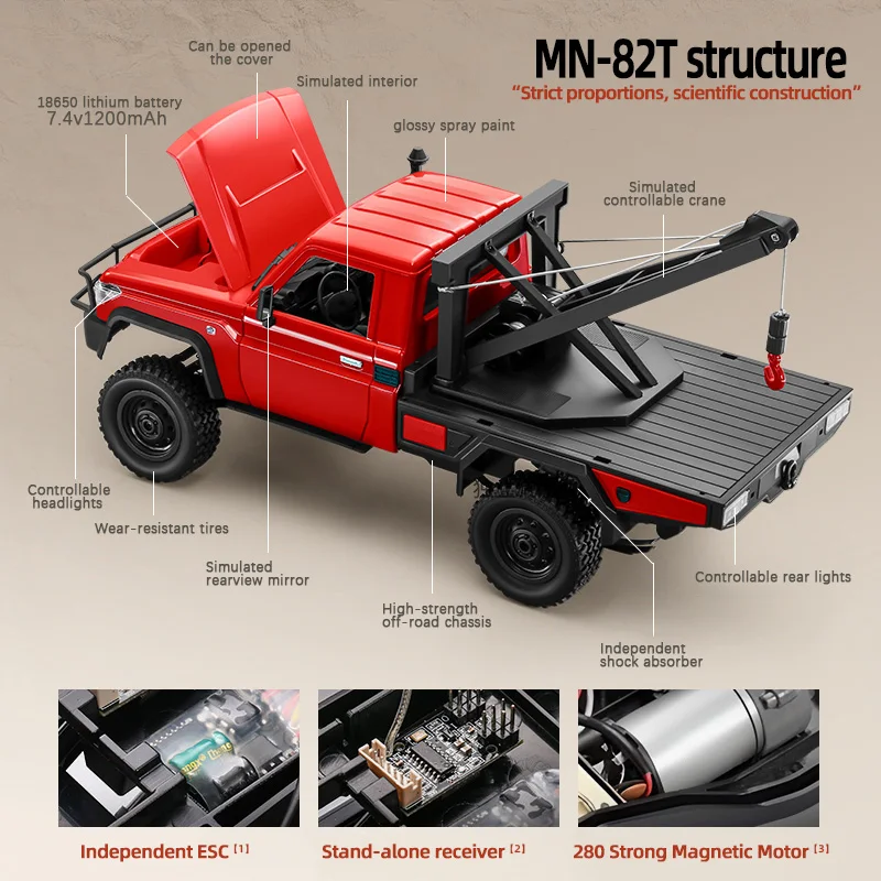 1:12 4WD RC Crawler Truck with Remote Control Hoist and LED Lights - 5