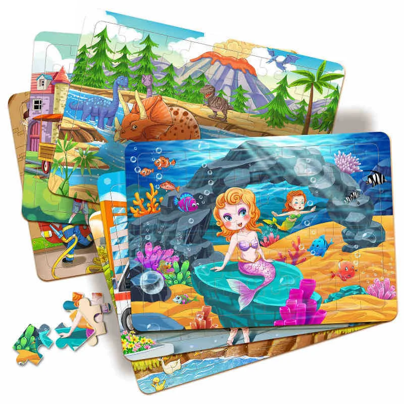 60 Piece Wooden Jigsaw Puzzle for Kids, Animal and Vehicle Educational Toy - 3