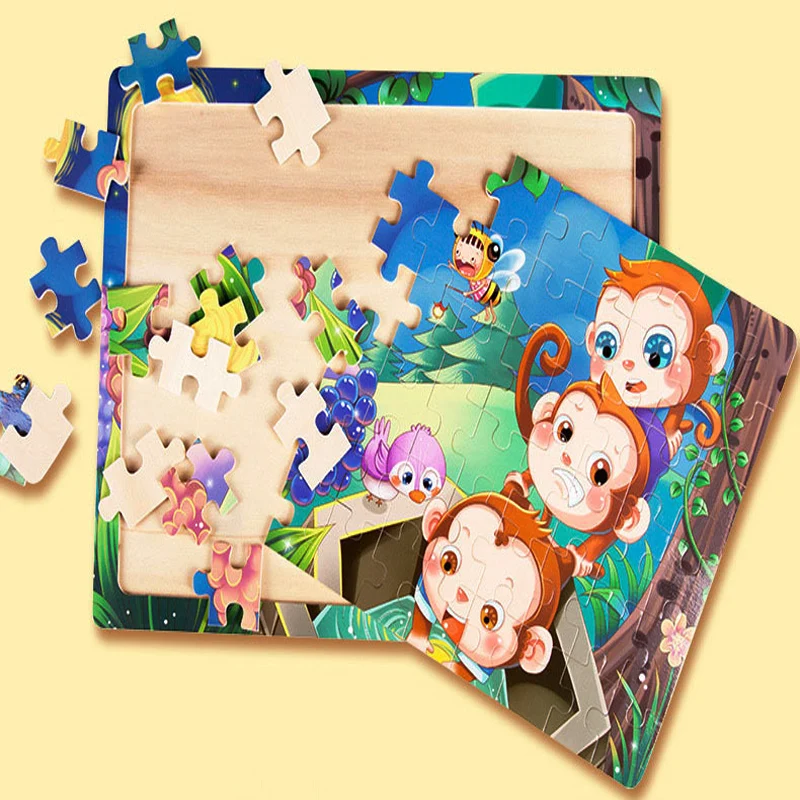 60 Piece Wooden Jigsaw Puzzle for Kids, Animal and Vehicle Educational Toy - 4
