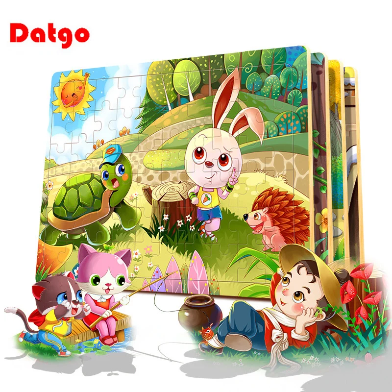 60 Piece Wooden Jigsaw Puzzle for Kids, Animal and Vehicle Educational Toy