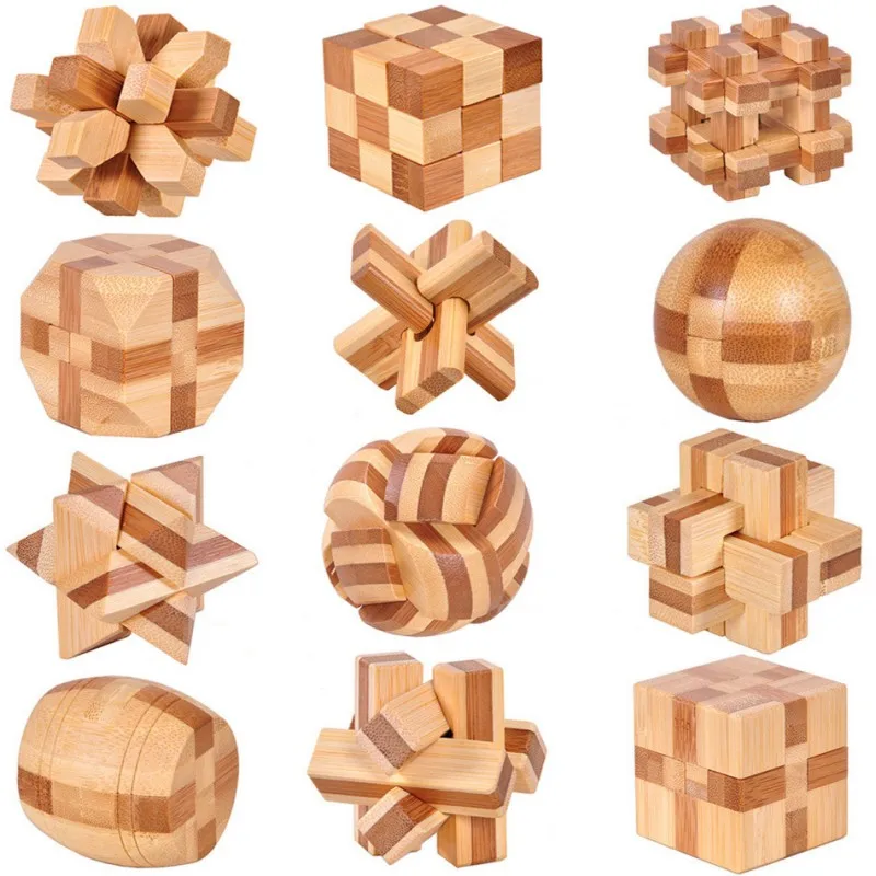Wooden Lu Ban Lock Brain Teaser Puzzle Educational 3D IQ Game for Kids and Adults - 3