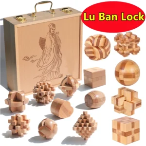 Wooden Lu Ban Lock Brain Teaser Puzzle Educational 3D IQ Game for Kids and Adults
