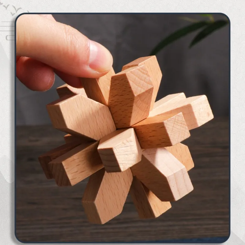 Wooden Lu Ban Lock Brain Teaser Puzzle Educational 3D IQ Game for Kids and Adults - 6