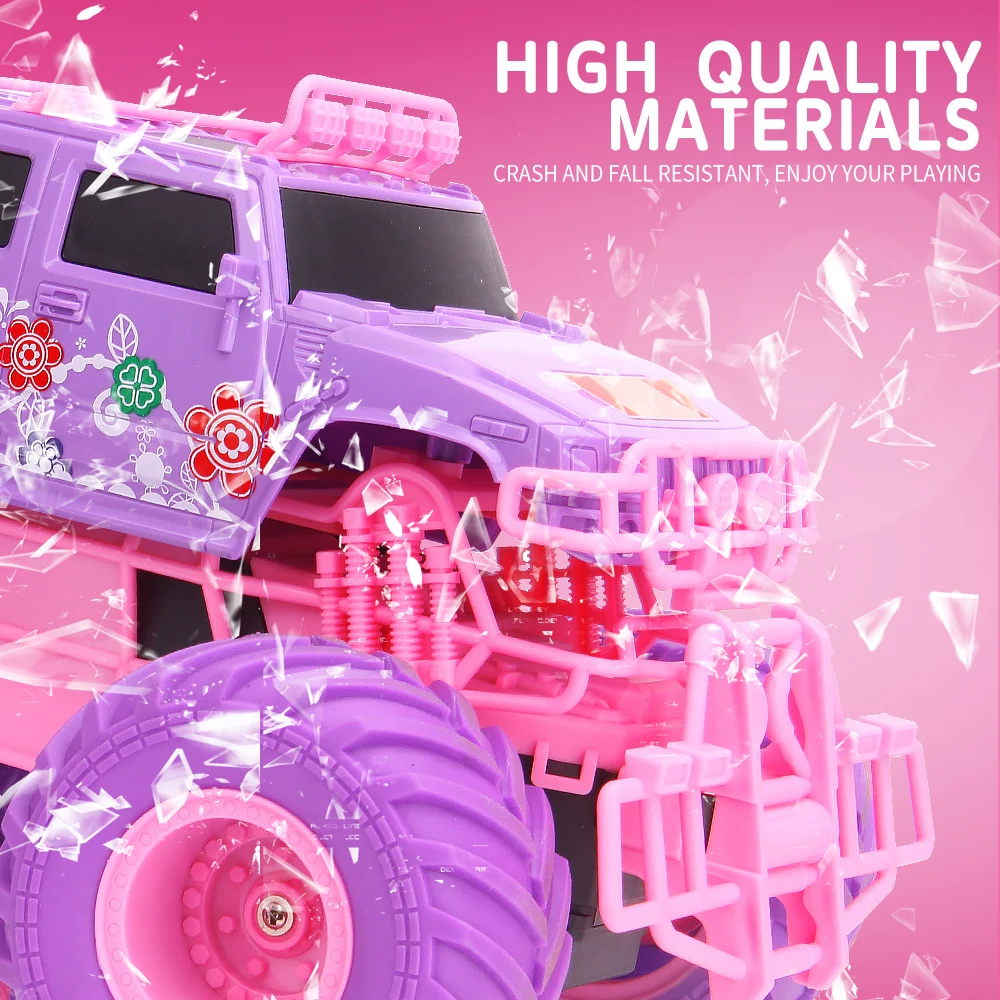 Pink RC Car Pickup Truck, Electric Climbing Stunt Toy for Kids - 2