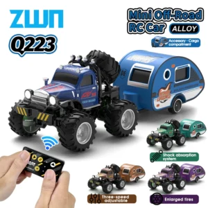 1:64 Mini RC Truck with Trailer, All Terrain Remote Control Model Car