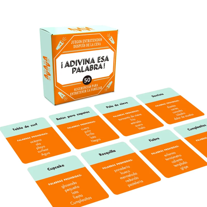 Spanish Word Guessing Board Game with 50 Vocabulary Cards for Language Learning