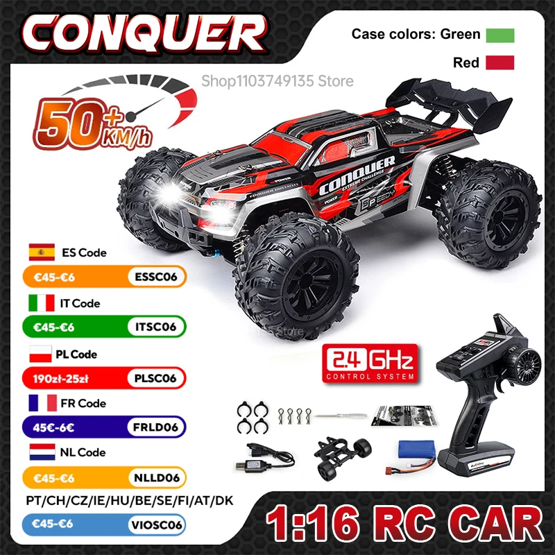 1:16 Scale 4WD Remote Control Car 50km/h High Speed Off-Road Monster Truck