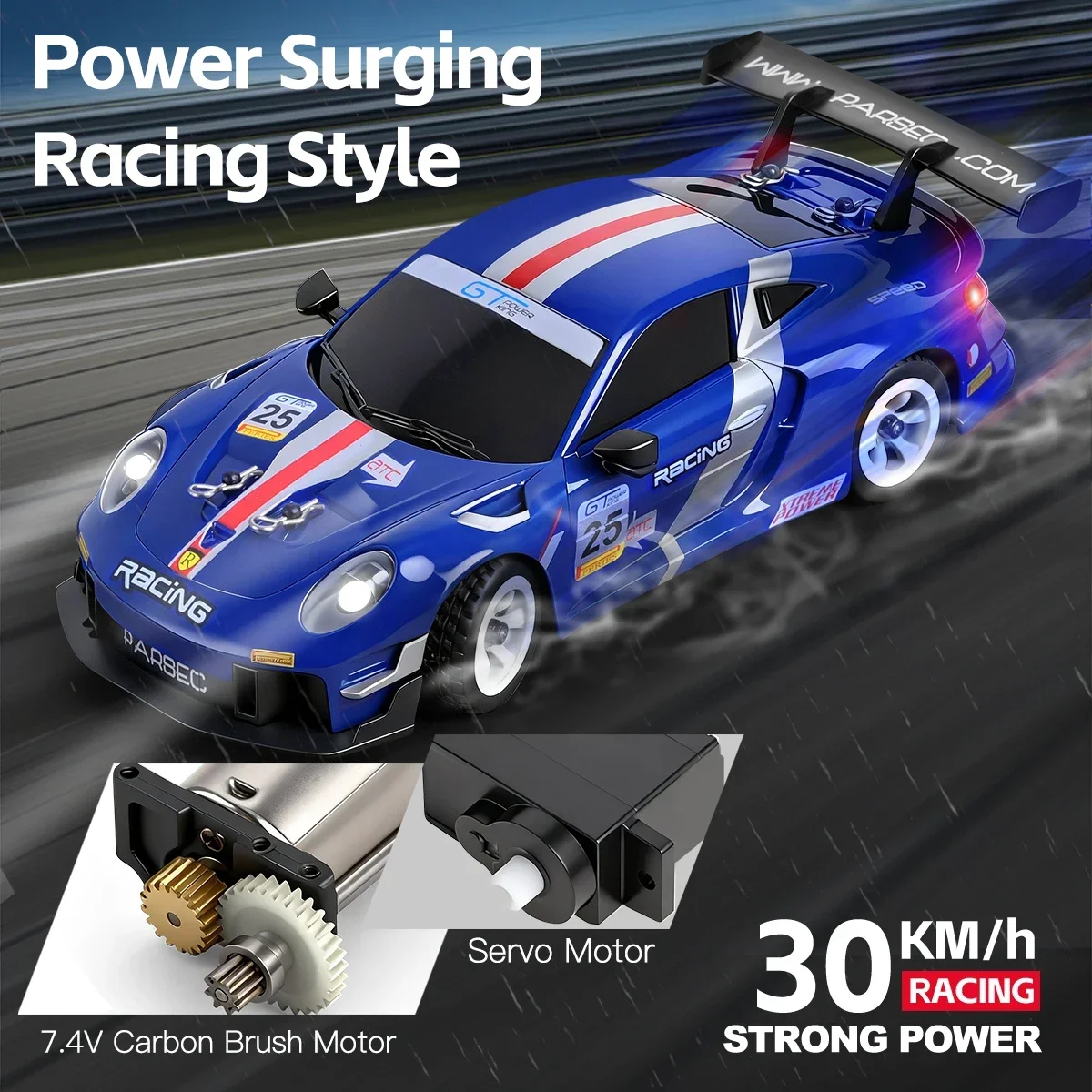 1:28 4WD RC Drift Car with Gyro and LED Lights, 30KM/H Remote Control Vehicle - 3