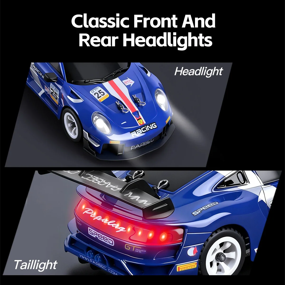 1:28 4WD RC Drift Car with Gyro and LED Lights, 30KM/H Remote Control Vehicle - 4