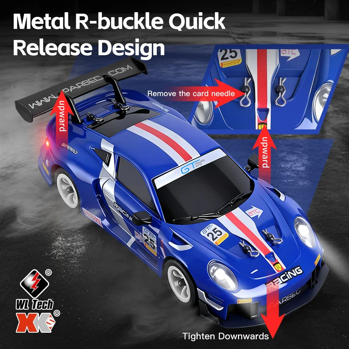 1:28 4WD RC Drift Car with Gyro and LED Lights, 30KM/H Remote Control Vehicle - 5
