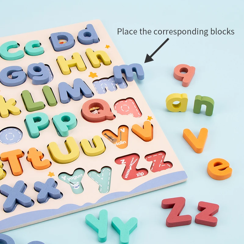 Wooden ABC Alphabet Puzzle with Uppercase and Lowercase Letters - 4