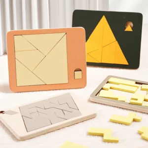 Wooden Geometric Puzzles for Kids, Educational Shape Sorting Tangram Set