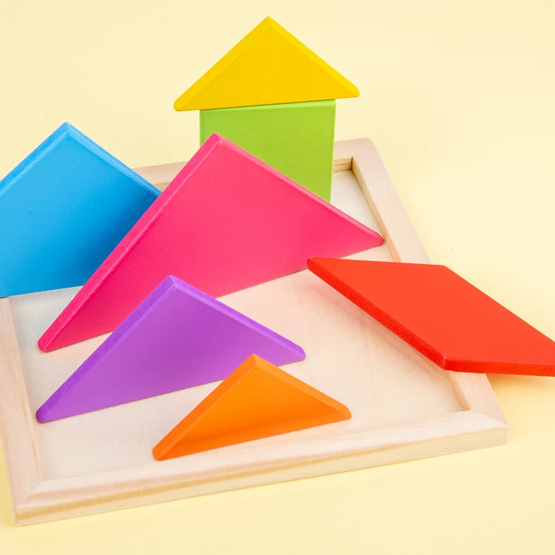Wooden Tangram Puzzle Set for Kids, 7 Colored Geometric Shapes Educational Toy - 3