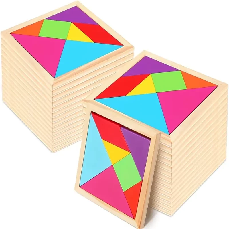 Wooden Tangram Puzzle Set for Kids, 7 Colored Geometric Shapes Educational Toy - 5