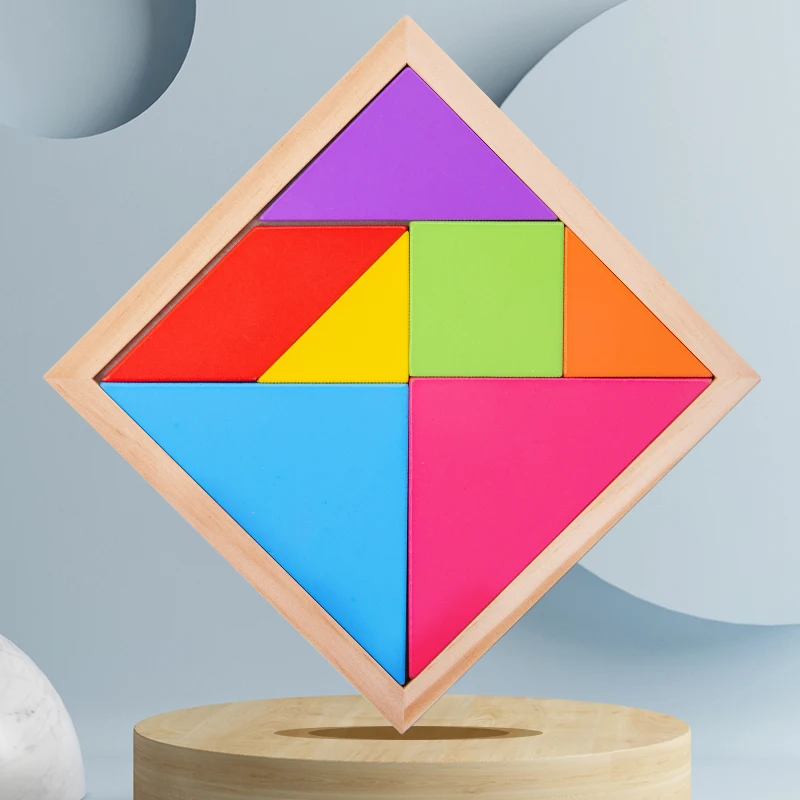 Wooden Tangram Puzzle Set for Kids, 7 Colored Geometric Shapes Educational Toy