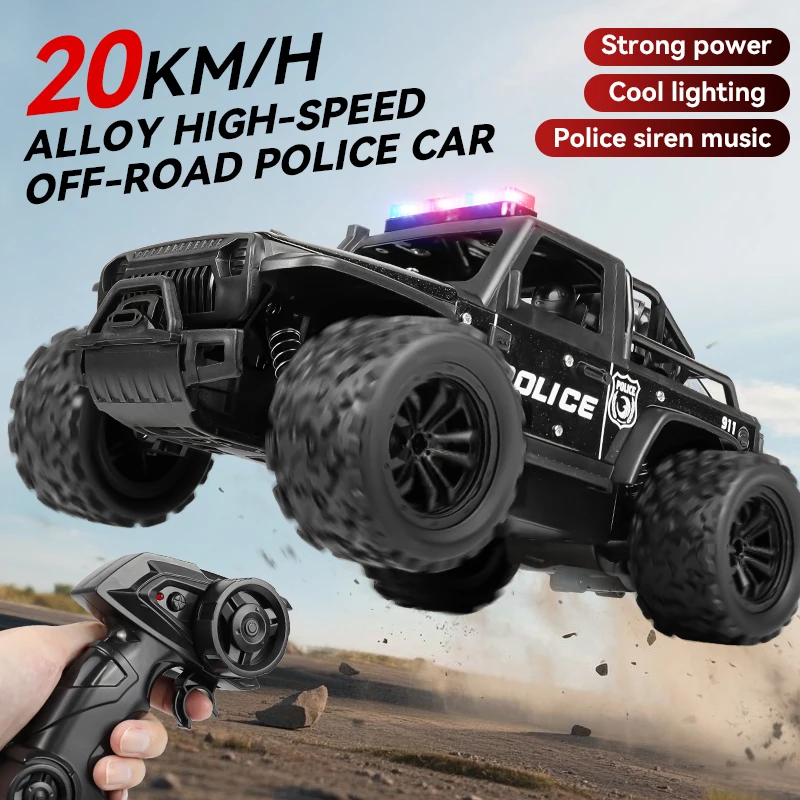 ZWN 1:16 Alloy High Speed Off-Road Police Truck RC Car with Music Sound and LED Lights Outdoor Toy 2.4G Remote Control Cars - 4