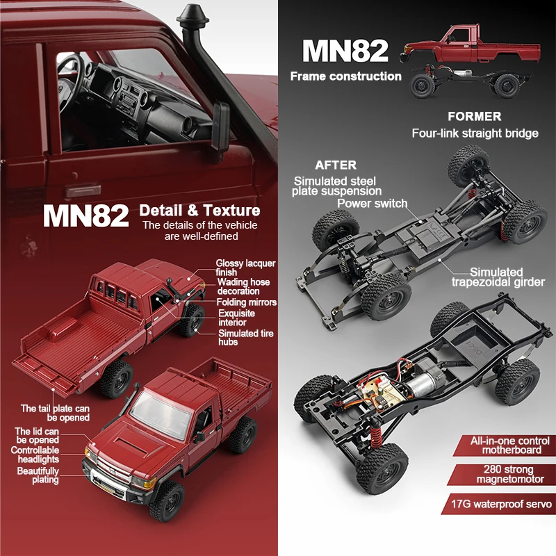 1:12 Retro RC Car 4WD Remote Control Pickup Truck with LED Lights - 2