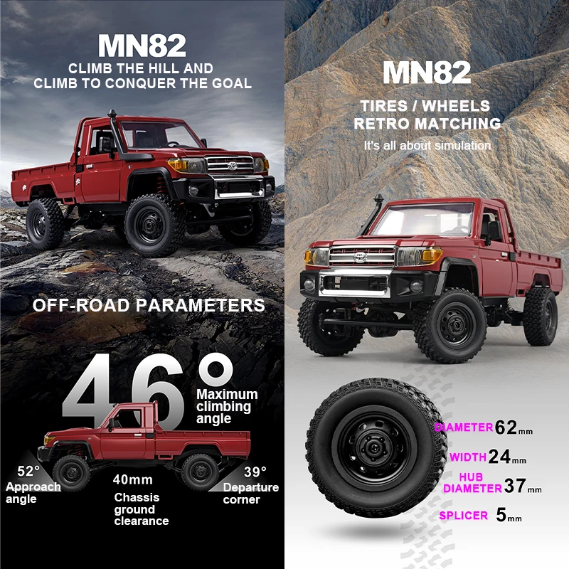 1:12 Retro RC Car 4WD Remote Control Pickup Truck with LED Lights - 3